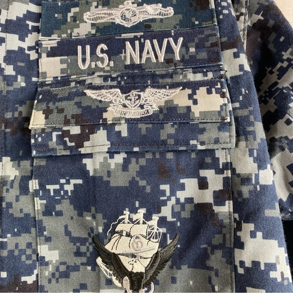US Navy Camo Blue Working Digital Uniform Shirt Medium Button Long Sleeve - Picture 2 of 6